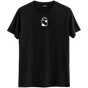 Ufka açılan pencere ve merdiven tasarımlı siyah Bisiklet Yaka T-Shirt.