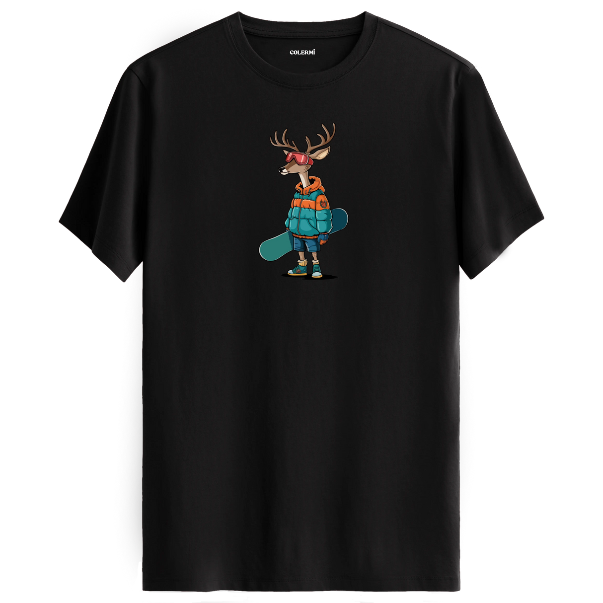 Snowboarding Deer Crew Neck T-Shirt