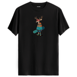 Snowboarding Deer Crew Neck T-Shirt