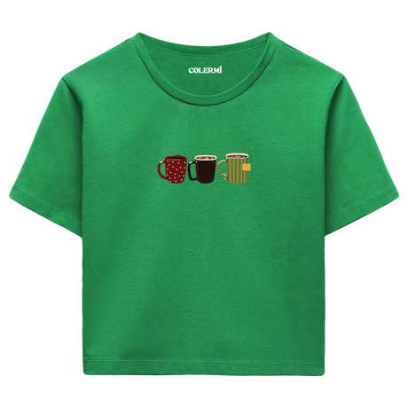 Colermi - Kahve Kupası Tasarımlı Crop T-Shirt