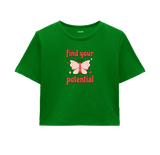 Find Your Potential Crop Top - Bold Red Butterfly Design