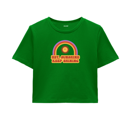 Hey, Sunshine Keep Shining Crop Top - Vibrant Rainbow & Sun Design