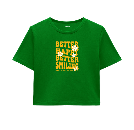 Better Happy, Better Smiling Crop Top - Golden Yellow Design