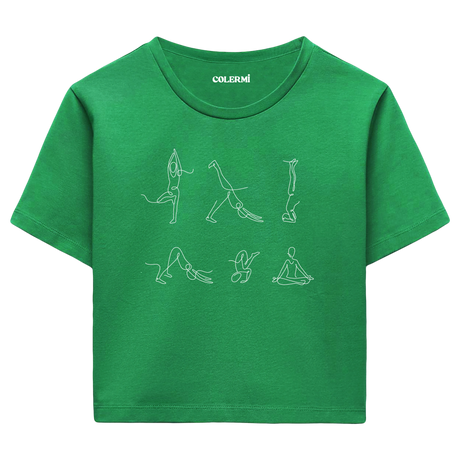 Yoga Crop T-Shirt - Minimal Çizgi Sanatı Yoga Pozları