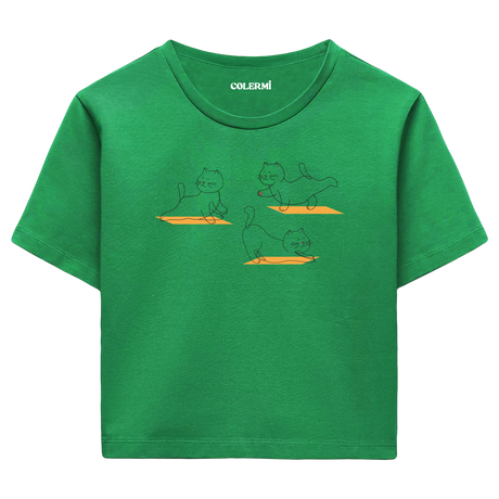 Yoga Crop T-Shirt - Sevimli Kedinin Yoga Zamanı