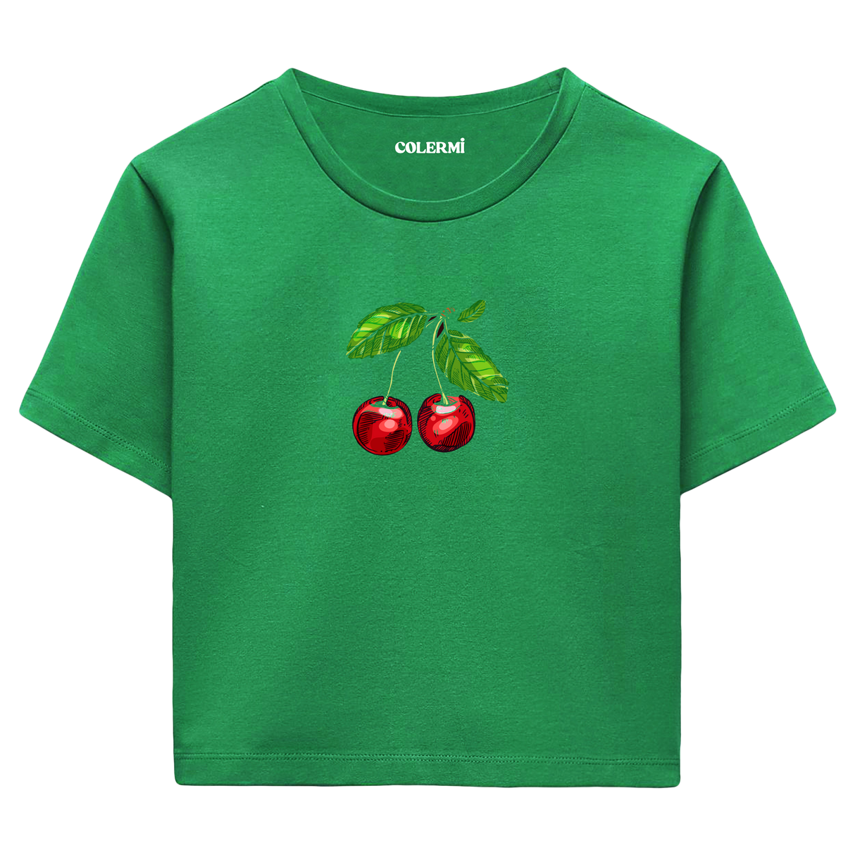 Kiraz İllüstrasyonlu Crop Top T-Shirt