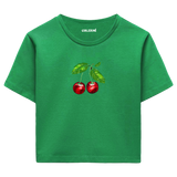 Kiraz İllüstrasyonlu Crop Top T-Shirt