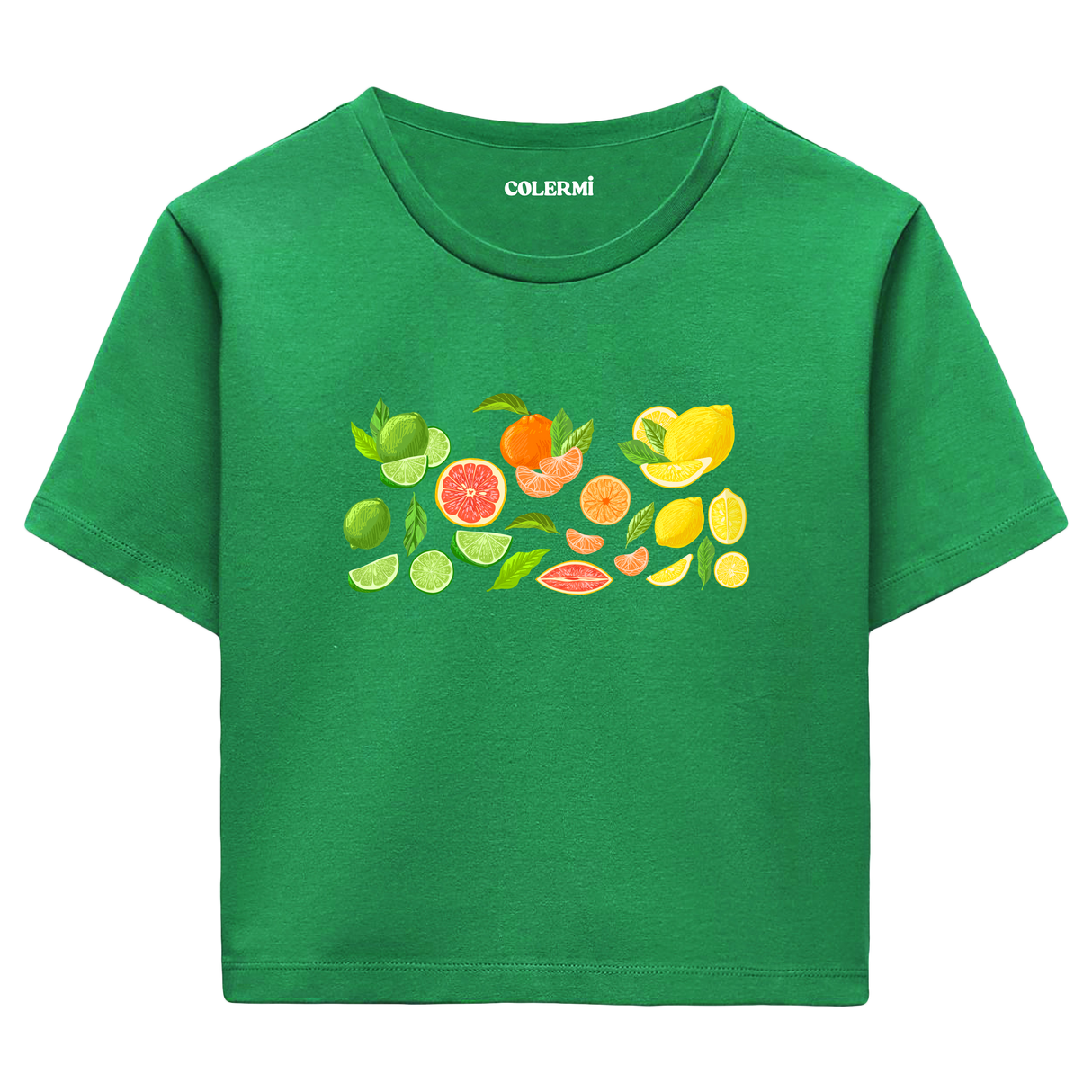 Colermi Kadın Crop Top T-Shirt - Narenciye Deseni