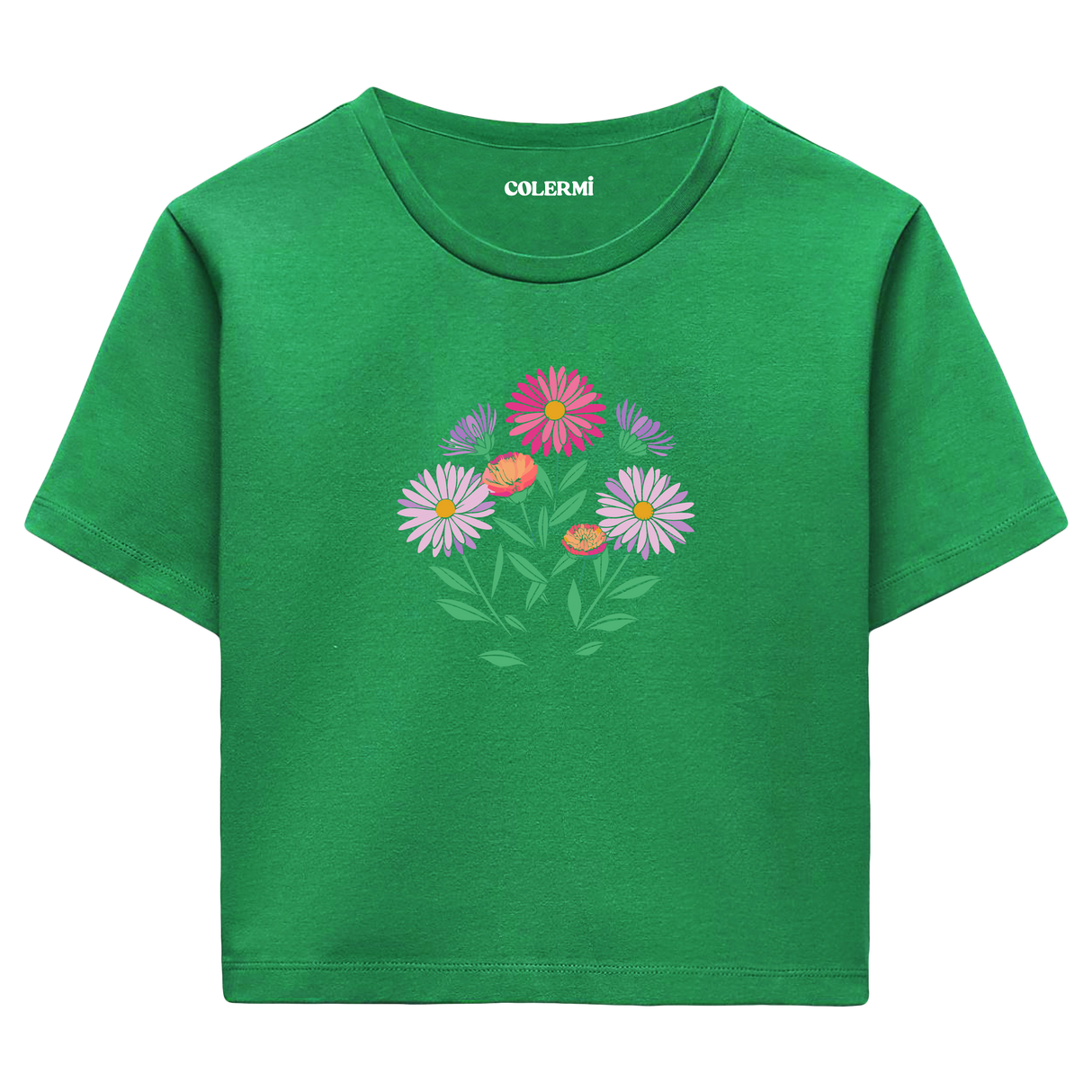 Colermi Kadın Crop Top T-Shirt - Renkli Çiçekler