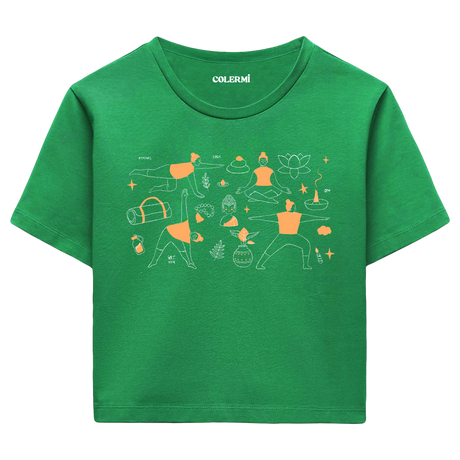 Yoga Crop T-Shirt - Yoga Hayatı İllüstrasyonlu Crop Tişört
