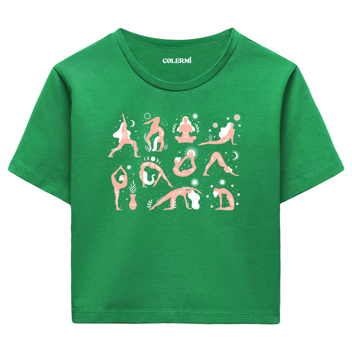 Yoga Crop T-Shirt - Yoga Pozları ve Doğa İllüstrasyonlu Crop T-Shirt