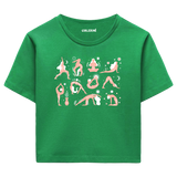 Yoga Crop T-Shirt - Yoga Pozları ve Doğa İllüstrasyonlu Crop T-Shirt