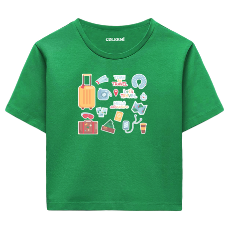 Yaz Seyahati Temalı Crop T-Shirt